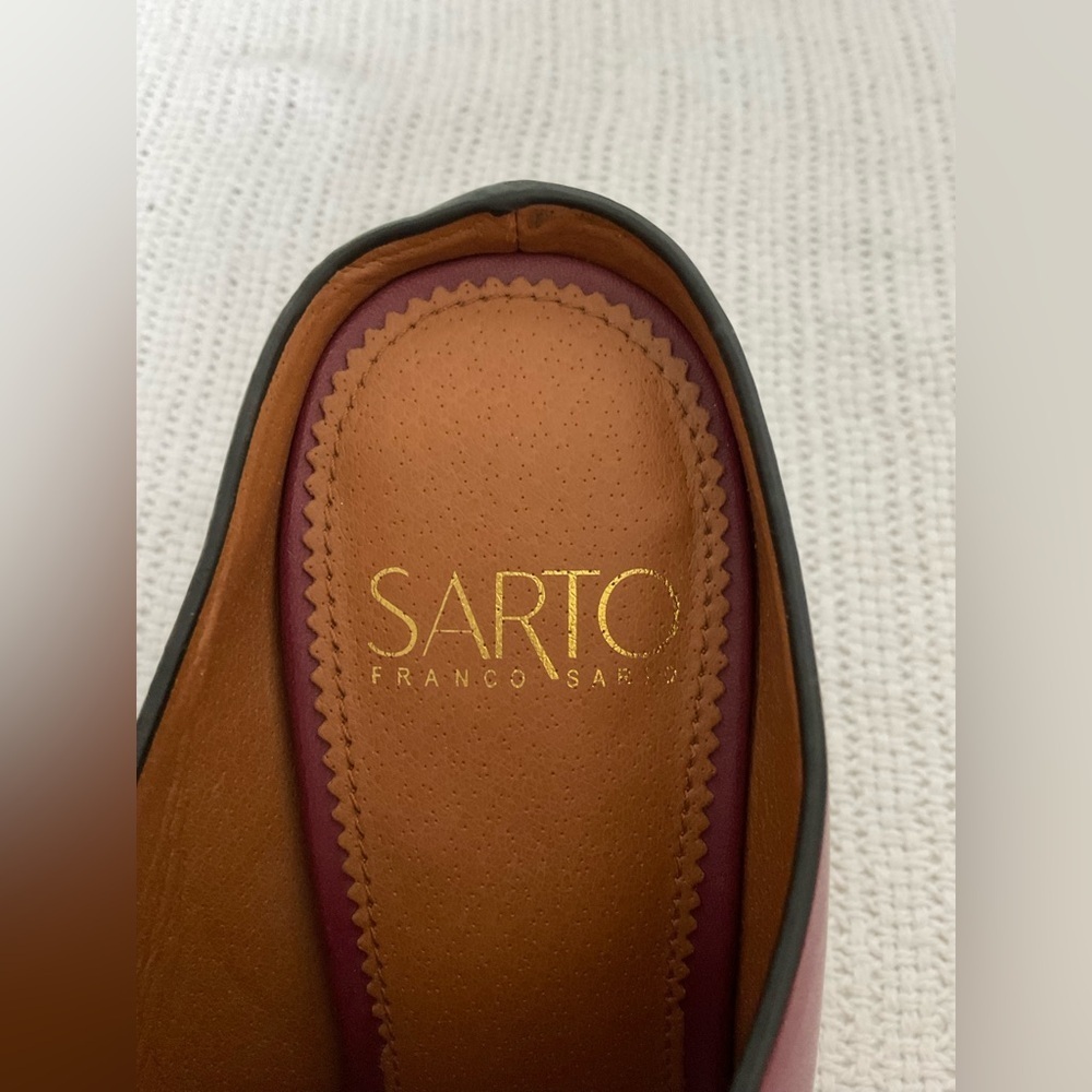 SARTO By Franco Sarto Red Leather Mules with Block Heel - Picture 7 of 11